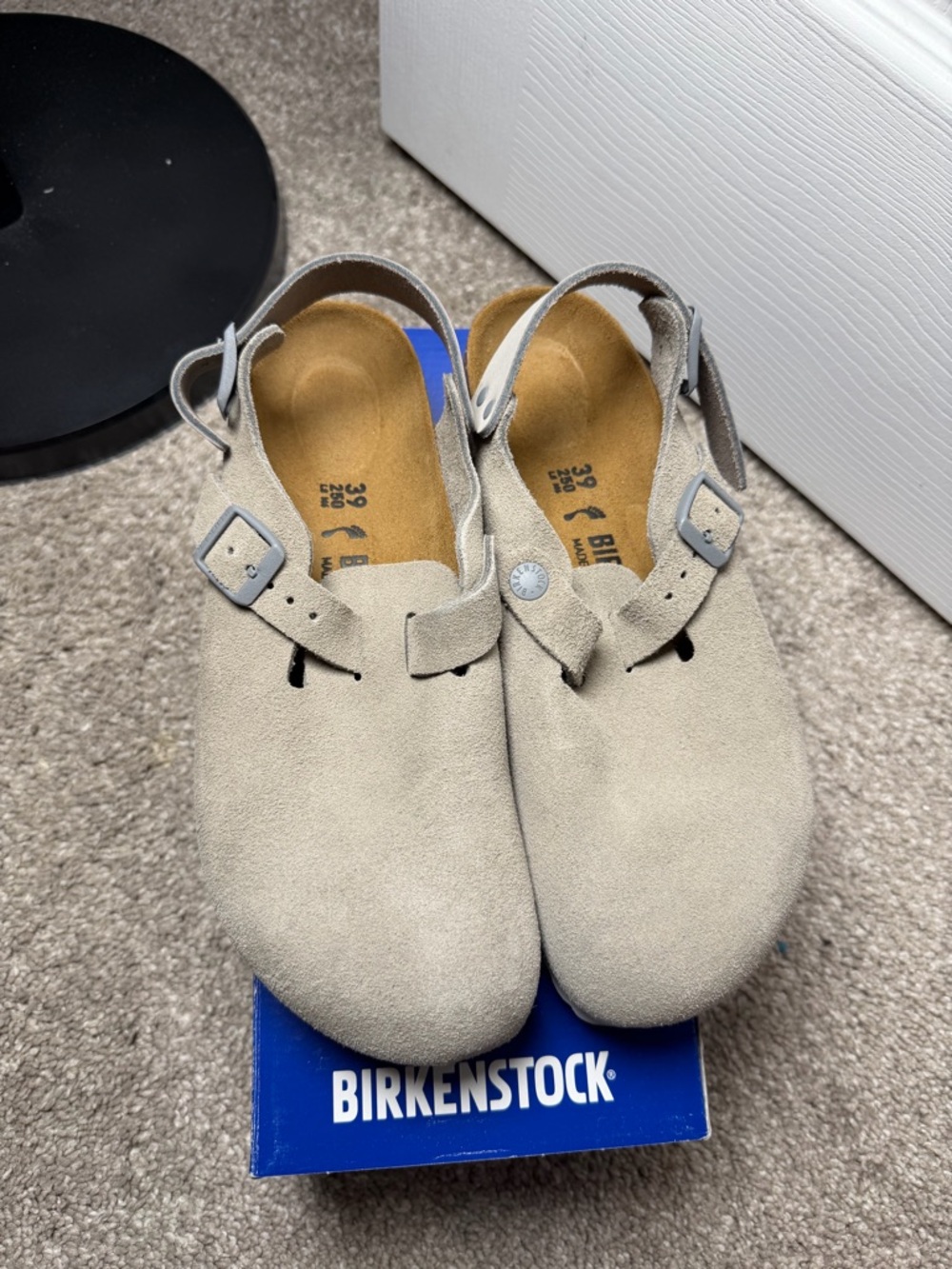 Birkenstock Light Beige Suede Closed-Toe Clogs with Back Strap
